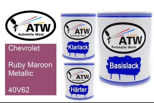 Chevrolet, Ruby Maroon Metallic, 40V62: 1L Lackdose + 1L Klarlack + 500ml Härter - Set, von ATW Autoteile West.